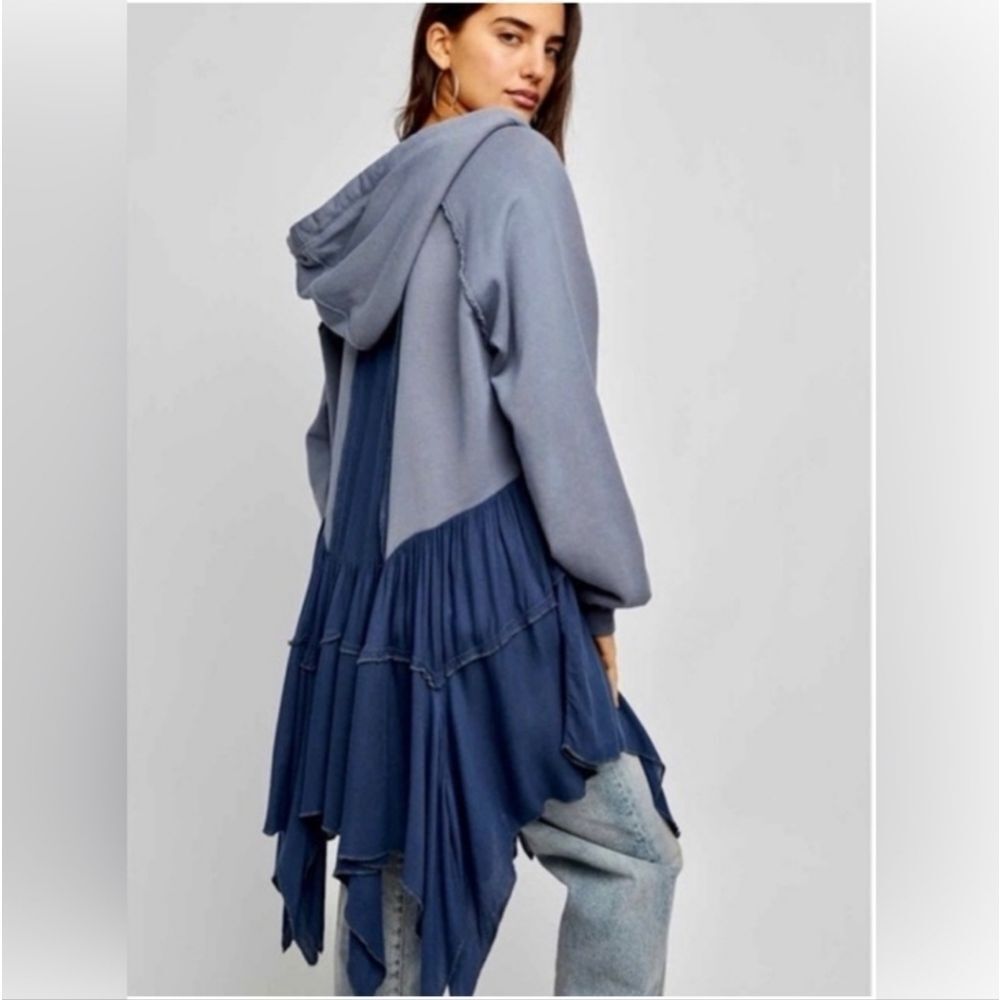 Free People Two-Tone Blue Layered Hoodie